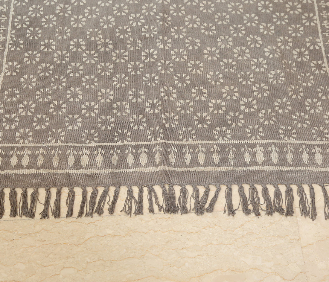 Flowering Dots Block Printed Dhurrie Rug | Handcrafted Cotton Area Rug for Home & Living Room Decor