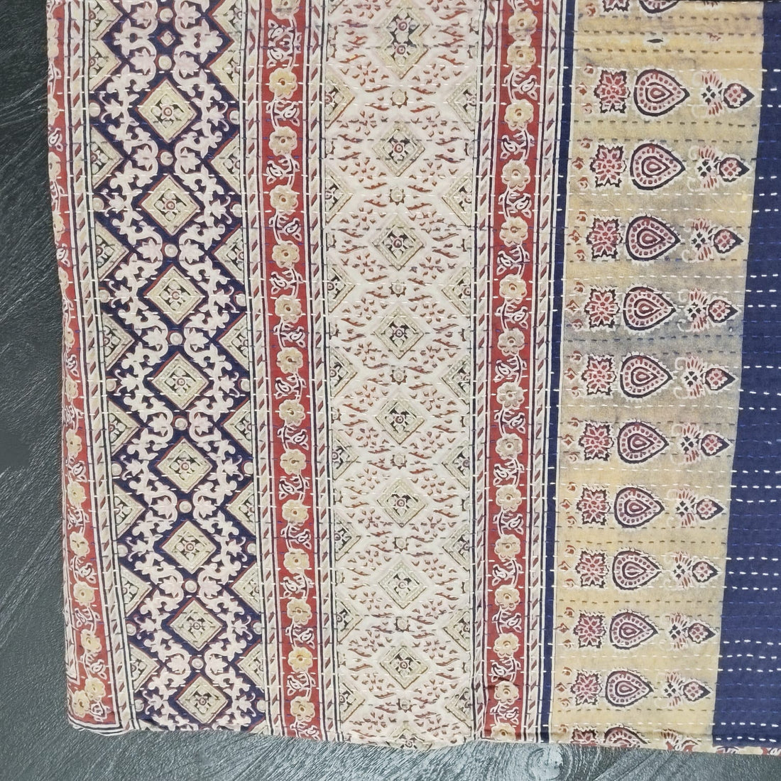 Ajrakh with Kantha Bedcover | Artisan-Made 100% Cotton Bedspread