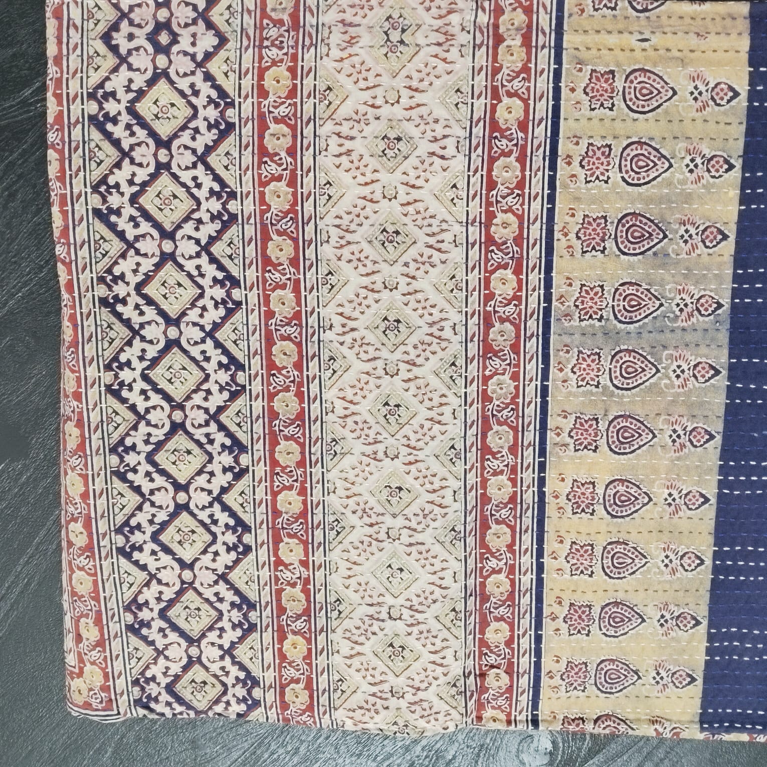 Ajrakh with Kantha Bedcover | Artisan-Made 100% Cotton Bedspread